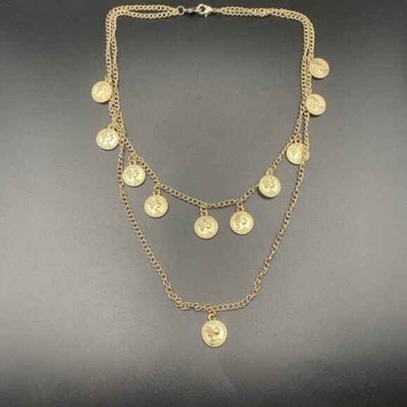 Unbranded Jewelry - Two Layer Coin Charm Necklace Gold Tone 16/20" Curb Chain 1/2" Elizabeth II Aus